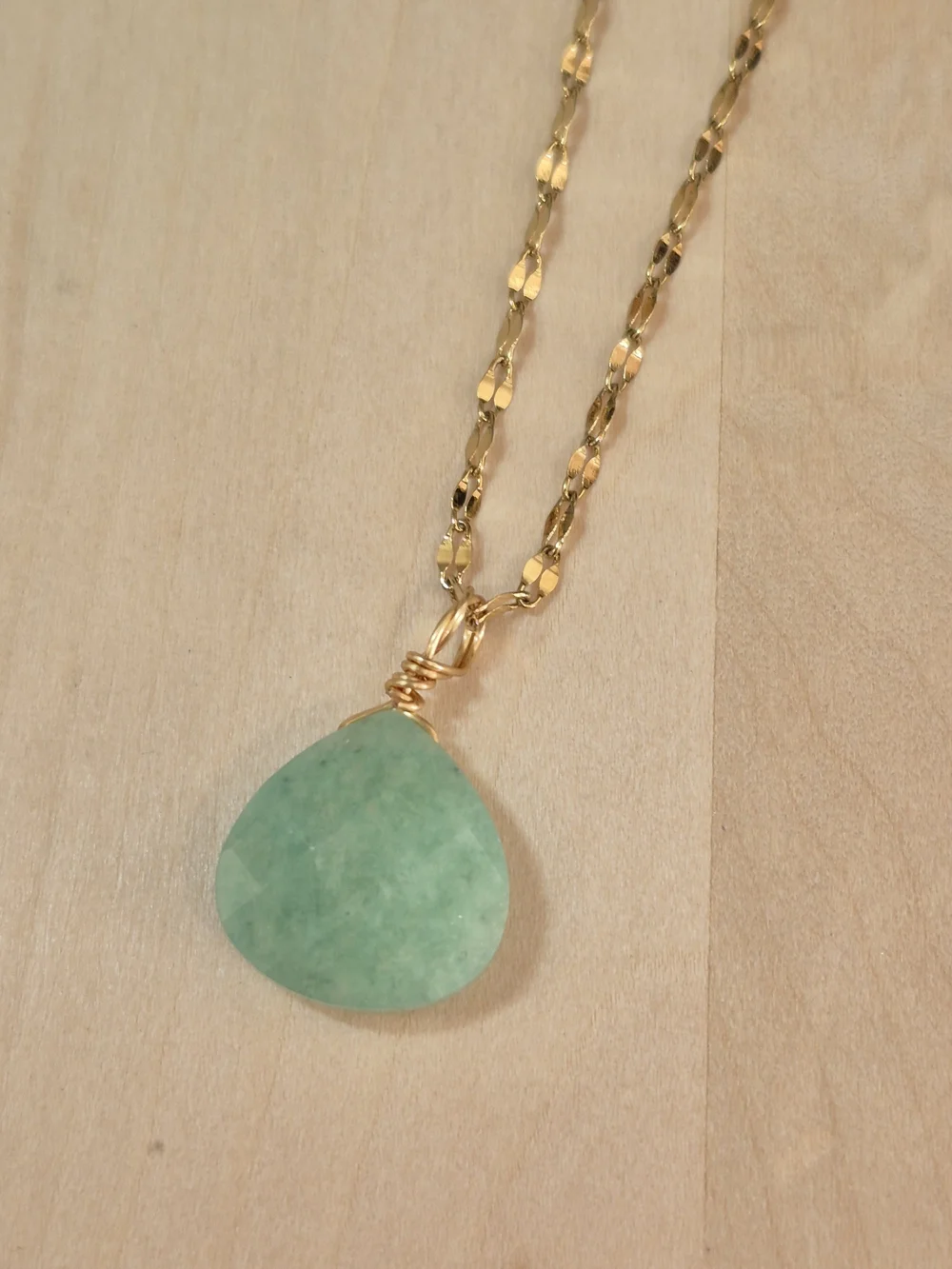 🩵💛NEW🩵💛 BEAUTIFUL!! SS Natural Stone Wire Wrapped Faceted AMAZONITE Necklace